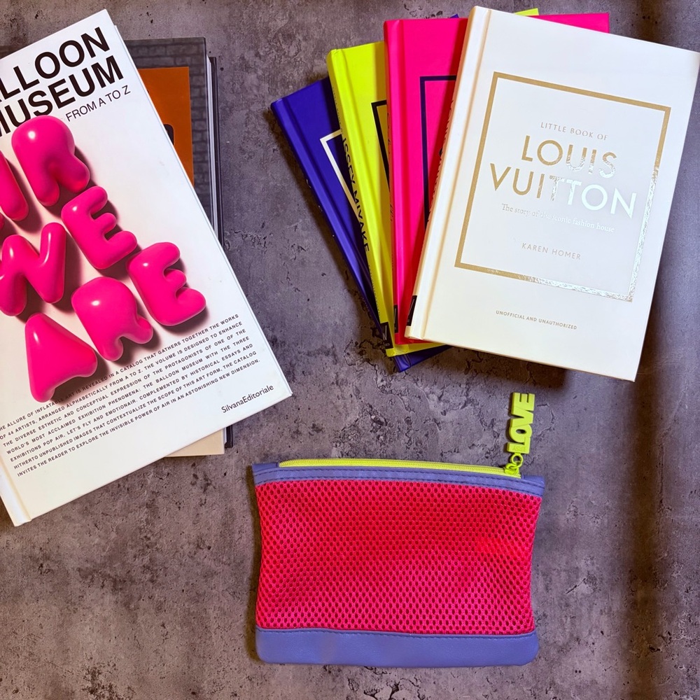 IPSY Mesh Neon Pink & Lavender Glam Bag with "LOVE" Zipper Pull